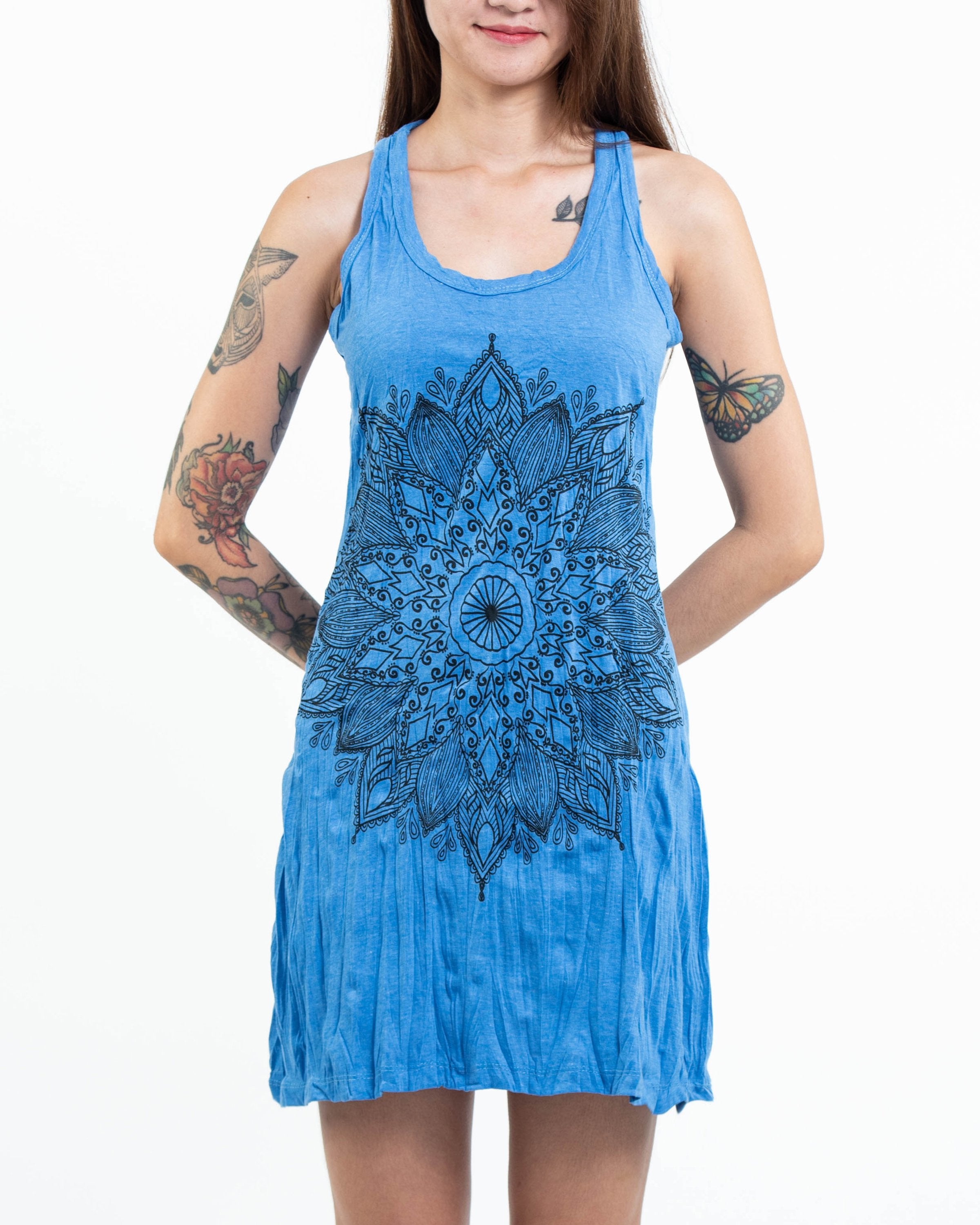 Sure Design Women's Lotus Mandala Tank Dress Blue