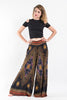 Peacock Eyes Straight Cut Wide Leg Palazzo with Elastic Back Waistband in Black