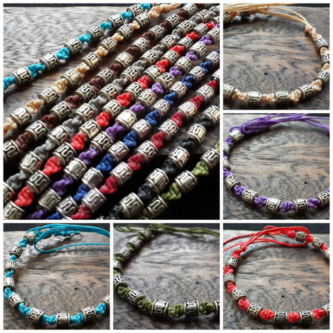 Assorted set of 10 Thai Waxed Cotton Woven Bracelet With Tribal Beads