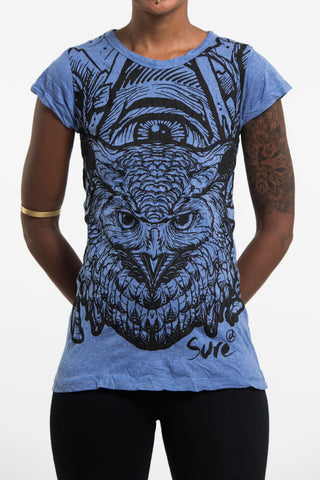 Sure Design Women's All Seeing Owl T-Shirt Blue