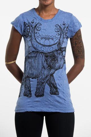 Sure Design Women's Lotus Elephant T-Shirt Blue