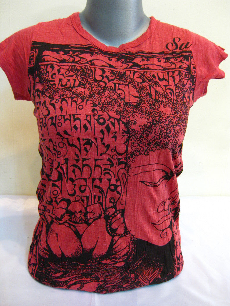 Sure Design Women's Sanskrit Buddha T-Shirt Red