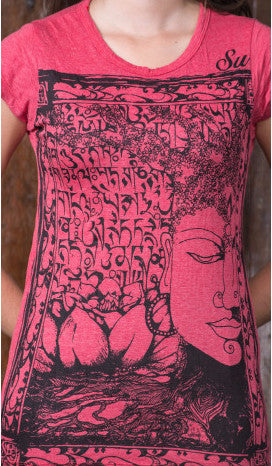 Sure Design Women's Sanskrit Buddha T-Shirt Red