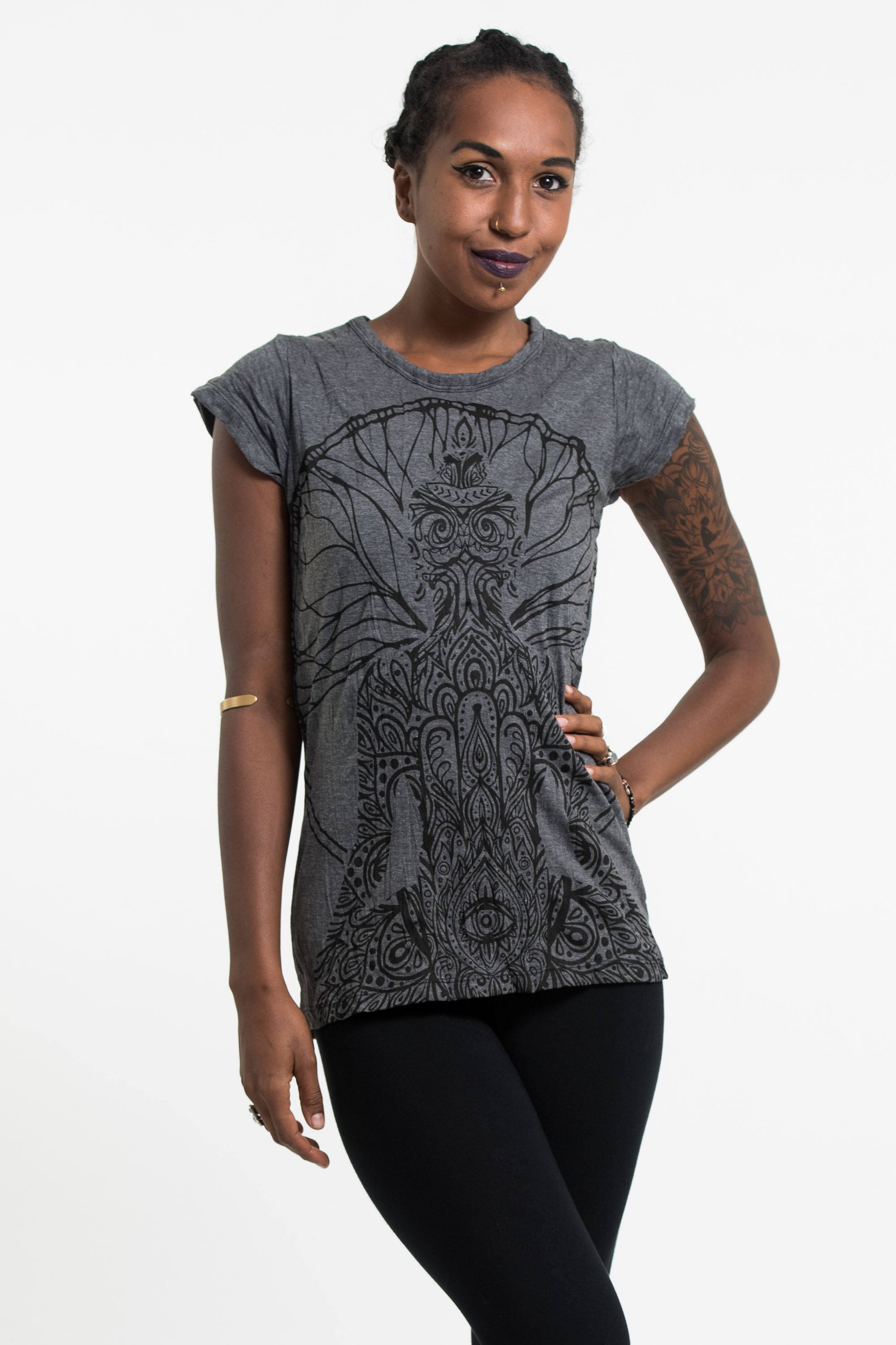 Sure Design Women's Hamsa Meditation T-Shirt Black