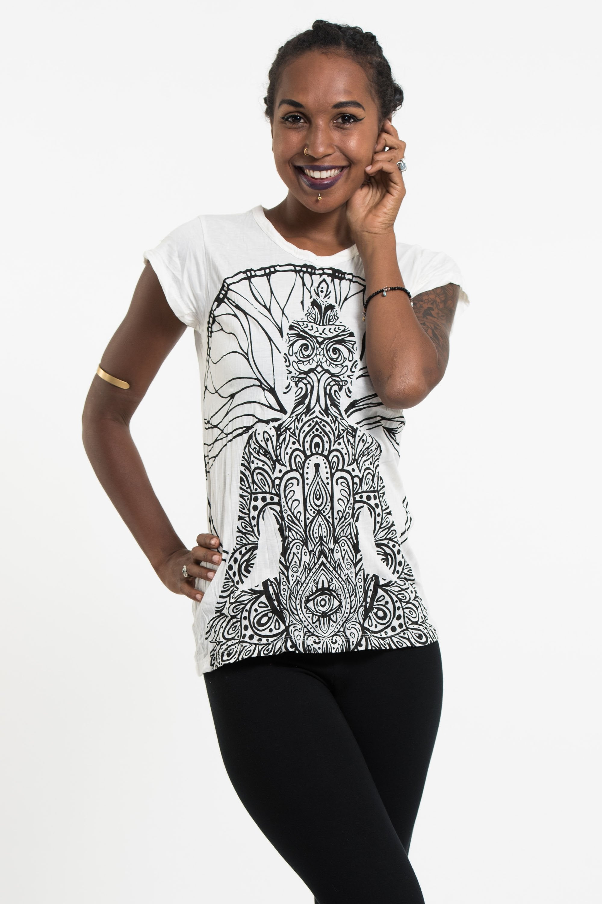 Sure Design Women's Hamsa Meditation T-Shirt White