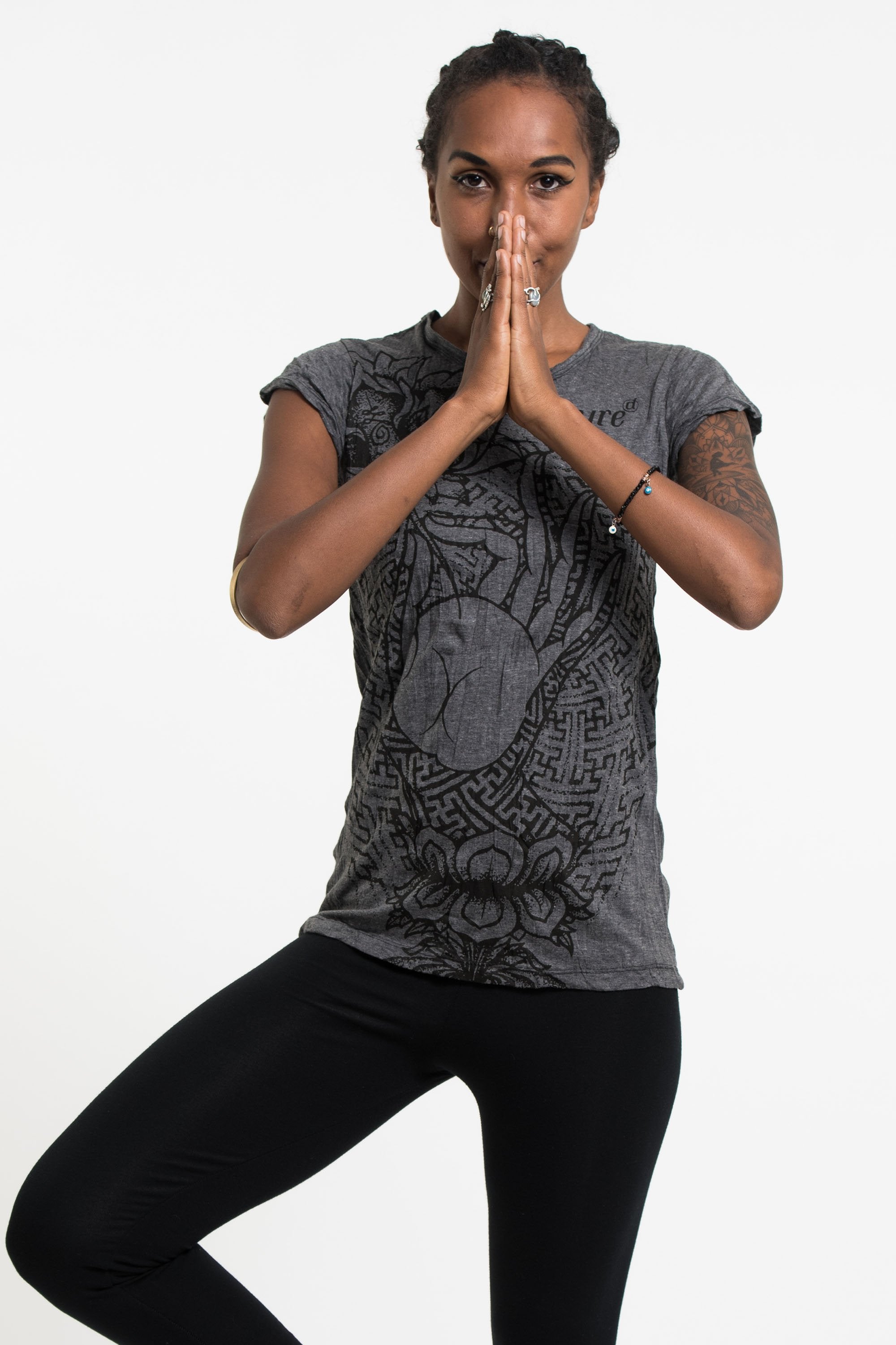 Sure Design Women's Gyan Mudra Hand T-Shirt Black