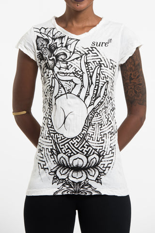 Sure Design Women's Gyan Mudra Hand T-Shirt White