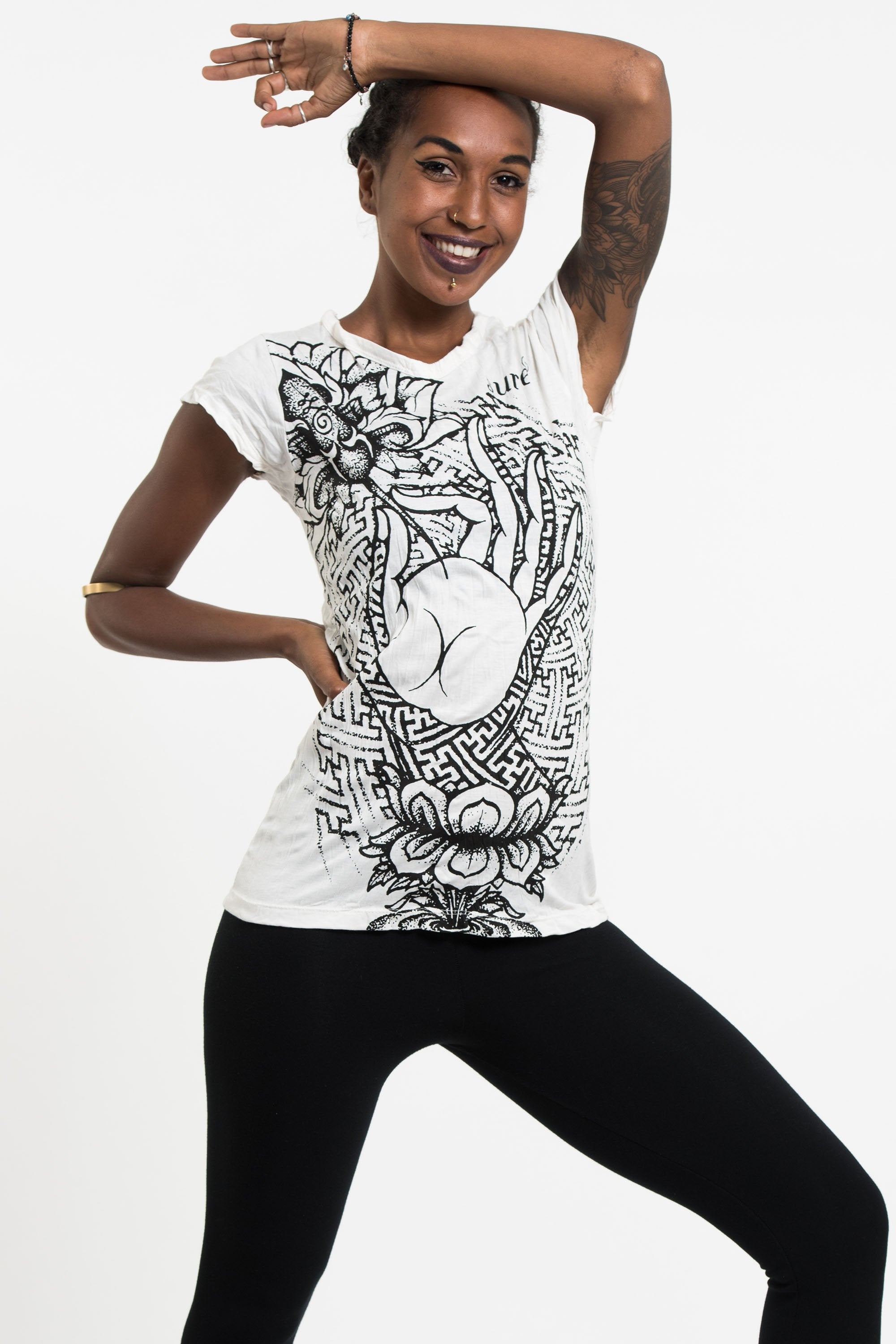 Sure Design Women's Gyan Mudra Hand T-Shirt White