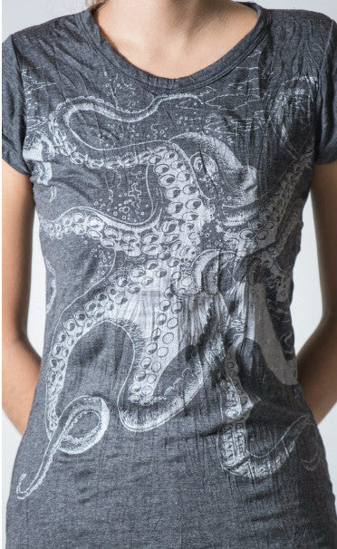 Sure Design Women's Octopus T-Shirt Silver on Black