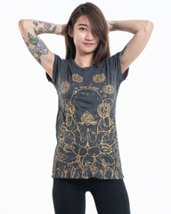 Sure Design Womens Octopus Chakras T-Shirt Gold on Black