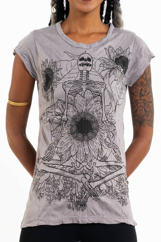 Sure Design Women's Sunflower Skull T-Shirt Gray