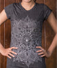 Sure Design Women's Lotus Mandala T-Shirt Silver on Black