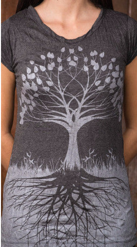 Sure Design Women's Tree of Life T-Shirt Silver on Black