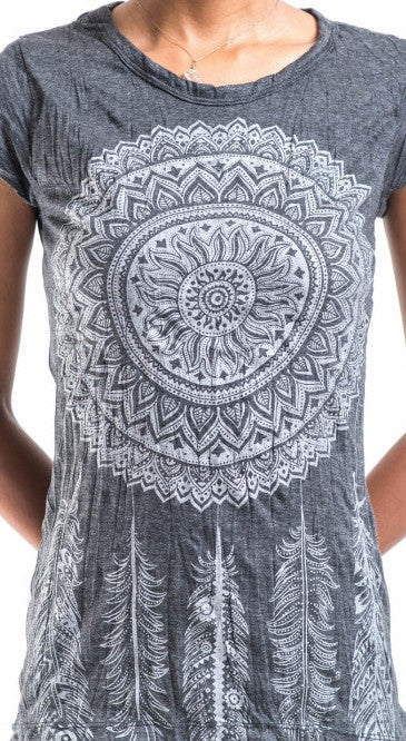 Sure Design Women's Dreamcatcher T-Shirt Silver on Black