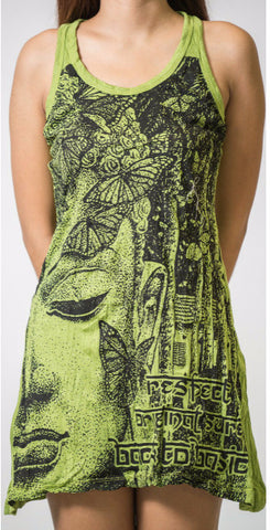 Sure Design Women's Butterfly Buddha Tank Dress Lime