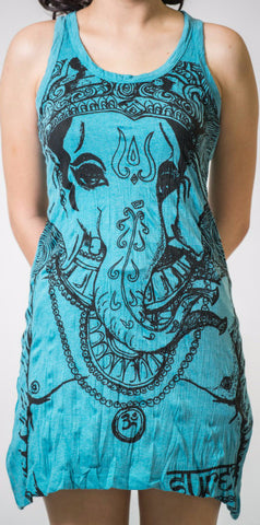 Sure Design Women's Big Face Ganesh Tank Dress Turquoise