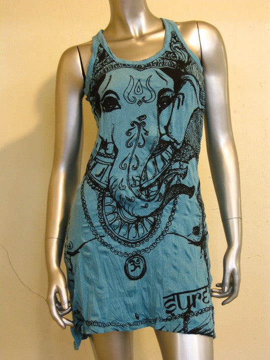 Sure Design Women's Big Face Ganesh Tank Dress Turquoise