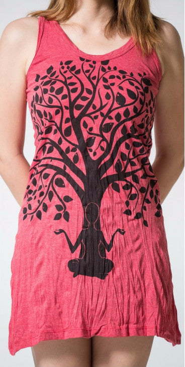Sure Design Women's Meditation Tree Tank Dress Red