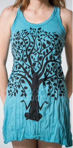Sure Design Women's Meditation Tree Tank Dress Turquoise