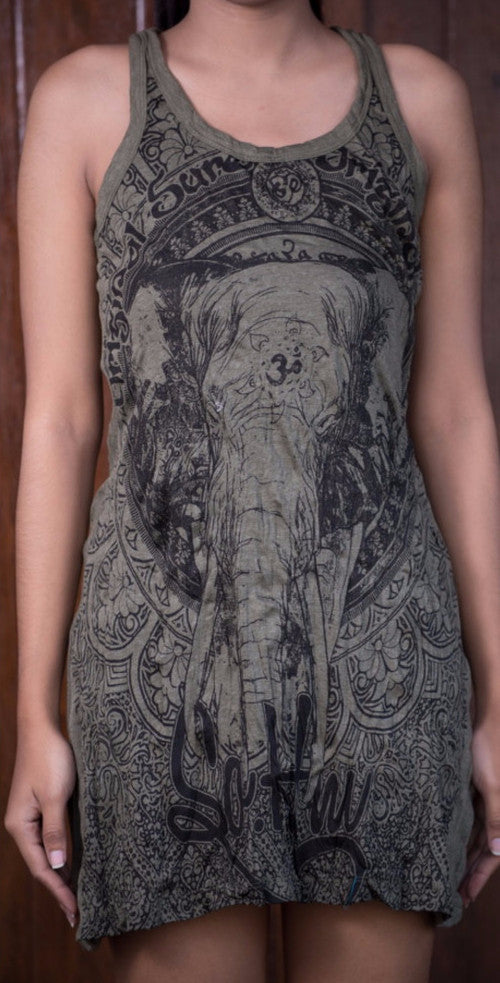 Sure Design Women's Wild Elephant Tank Dress Green