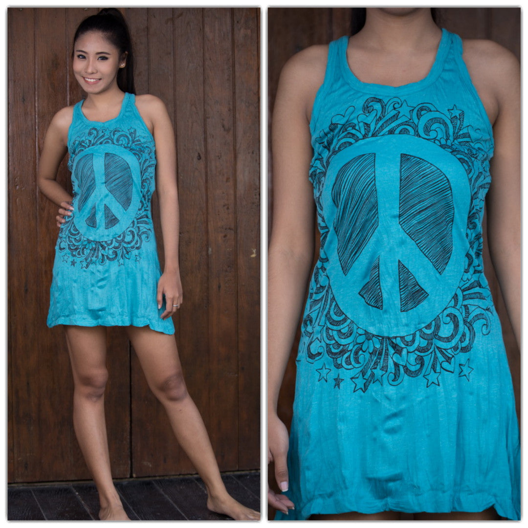 Sure Design Women's Peace Tank Dress Turquoise