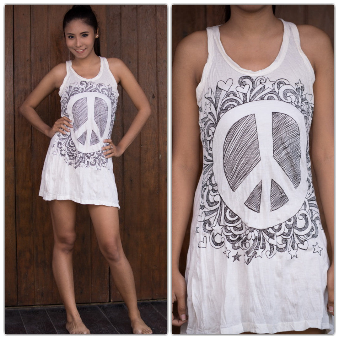 Sure Design Women's Peace Tank Dress White