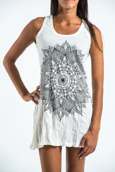 Sure Design Women's Lotus Mandala Tank Dress White