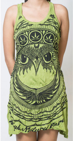 Sure Design Women's Weed Owl Tank Dress Lime