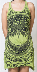 Sure Design Women's Weed Owl Tank Dress Lime