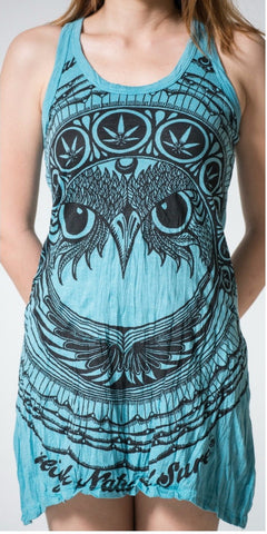 Sure Design Women's Weed Owl Tank Dress Turquoise