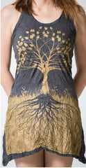 Sure Design Women's Tree Of Life Tank Dress Gold on Black