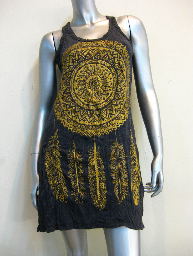 Sure Design Women's Dreamcatcher Tank Dress Gold on Black