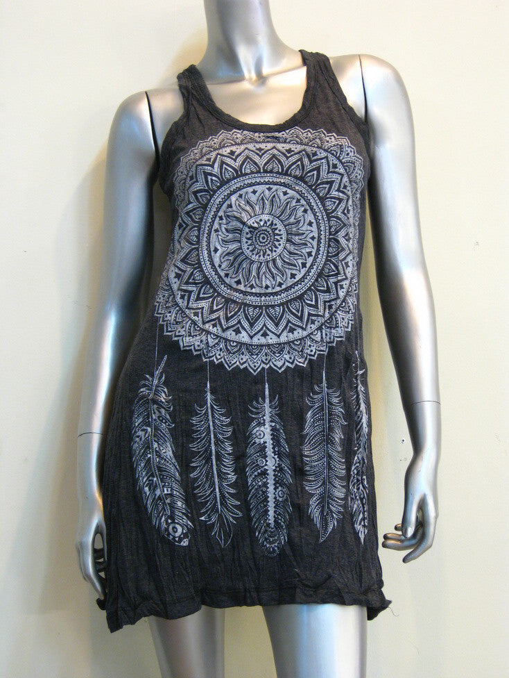 Sure Design Women's Dreamcatcher Tank Dress Silver on Black