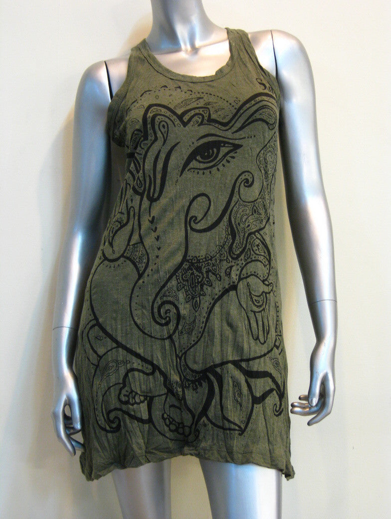 Sure Design Women's Cute Ganesha Tank Dress Green