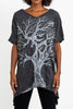Sure Design Women's Om Tree Loose V Neck T-Shirt Silver on Black