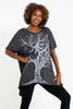 Sure Design Women's Om Tree Loose V Neck T-Shirt Silver on Black