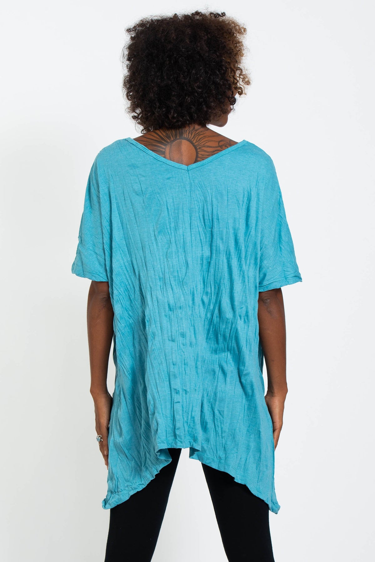 Sure Design Women's Om Tree Loose V Neck T-Shirt Turquoise