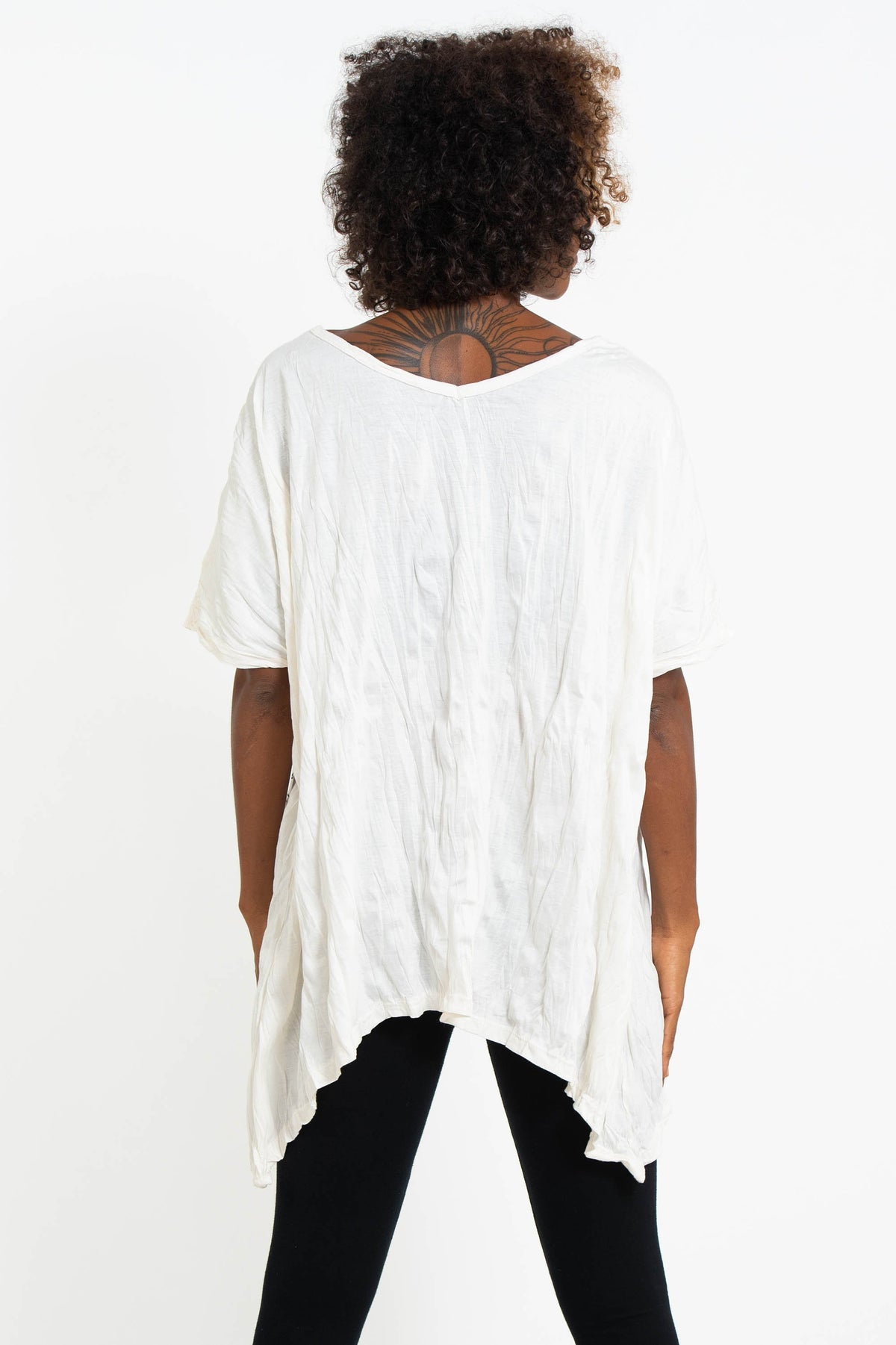 Sure Design Women's Om Tree Loose V Neck T-Shirt White