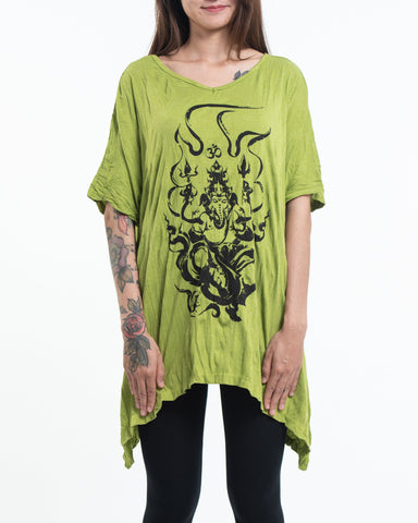 Sure Design Women's Ganesh Chakra Loose V Neck T-Shirt in Lime