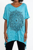 Sure Design Women's Lotus Mandala Loose V Neck T-Shirt Turquoise