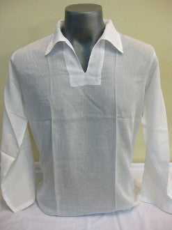 Unisex Long Sleeve Cotton Yoga Shirt with V Neck Collar in White