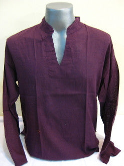Unisex Long Sleeve Cotton Yoga Shirt with Nehru Collar in Dark Purple