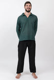 Wholesale Unisex Long Sleeve Cotton Yoga Shirt with V Neck Collar in Dark Teal - $7.00