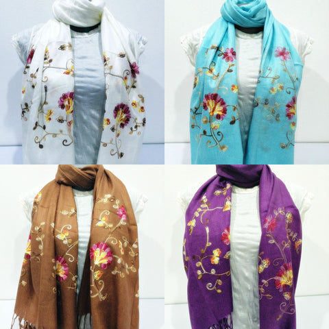 Assorted set of 10 Beautiful Hand Made Pashmina Shawl Scarf Embroidered