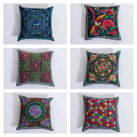 Assorted set of 10 Hill Tribe Embroidered Pillow Covers