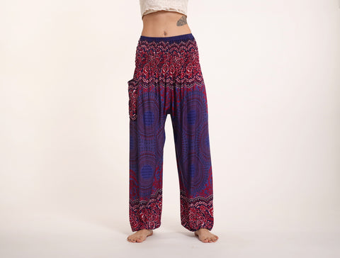 Geometric Mandalas Unisex Harem Pants in Blue