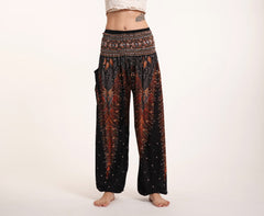 Peacock Feathers Unisex Harem Pants in Black