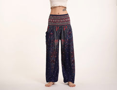 Peacock Feathers Unisex Harem Pants in Blue