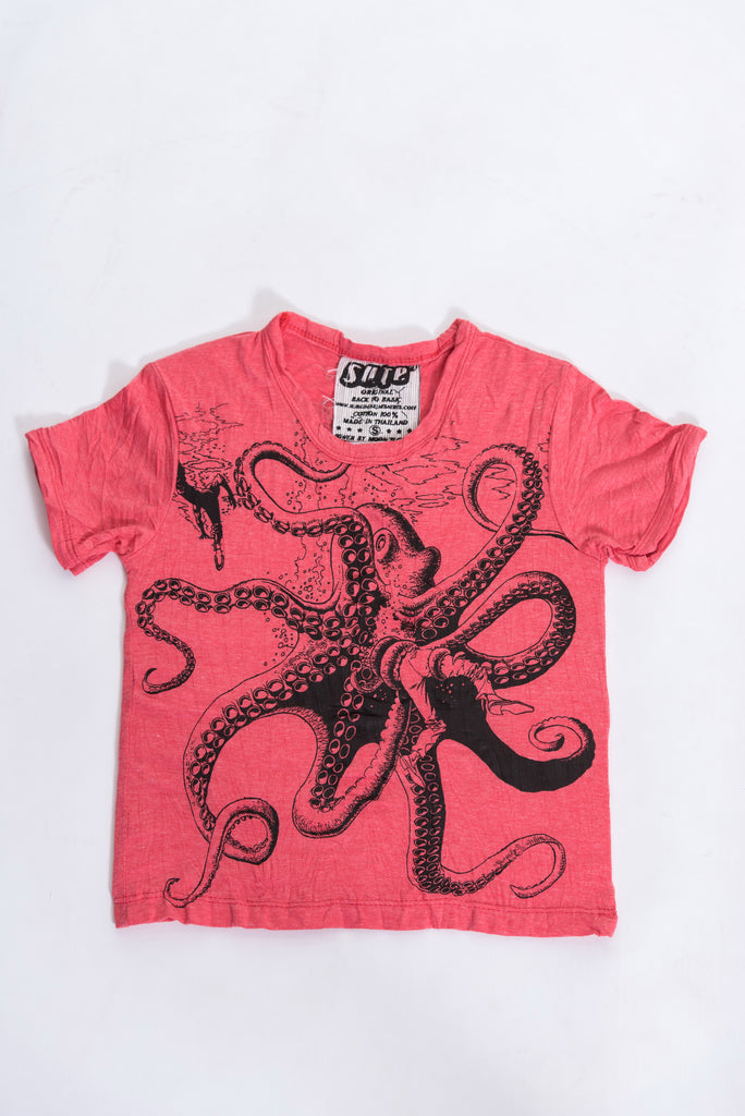 Kid's Octopus Design T-Shirt- Bright Blue
